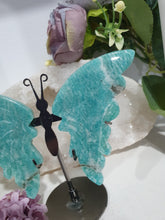 Load image into Gallery viewer, Amazonite Butterfly Wings Crystal Carving on Stand. Inspires Hope & Disperses Fear