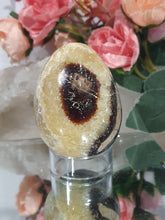 Load image into Gallery viewer, Beautiful polished Septarian Egg Crystal Carving Stone on plastic stand. A must for any crystal collector