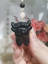 Load image into Gallery viewer, Mooo-ve-your-Energy-Energy-Black-Obsidian-Highland-Cow-Stone-Crystal-Energy-Enhancer-Hanger-ornament-suncatcher