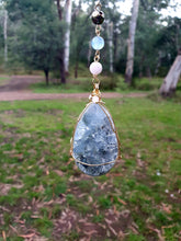 Load image into Gallery viewer, "ORACLE EGG" Celestite Crystal Stone Gold Wired Crystal Energy Enhancer© Hanger Ornament Suncatcher 200mm | Divine Connection, Harmony & Intuition