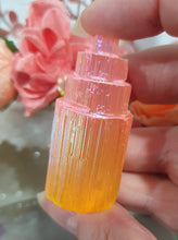 Load image into Gallery viewer, Lovely peach orange coloured (dyed) Selenite tower. Aids in cleansing and grounding.