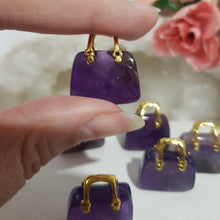 Load image into Gallery viewer, Handbag Amethyst Crystal Carving Stone gold handle 20mm hand bag