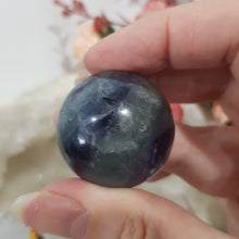 Load image into Gallery viewer, Fluorite Sphere Crystal Carving Stone on gold stand 30mm 6 CHIPPED