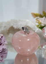 Load image into Gallery viewer, Apple Rose Quartz Crystal Carving Stone
INSPIRES UNCONDITIONAL LOVE AND HARMONY
Gorgeous cute Apple Rose Quartz Crystal Carving with silver diamente leaf and stem.