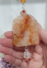 Load image into Gallery viewer, "THE FIRE WITHIN" Fire Quartz Tower Crystal Carving Silver Crystal Energy Enhancer© Gemstone / Hanger / Suncatcher / Ornament 220mm | Inspires Strength, Power & Spirituality