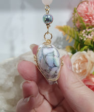 Load image into Gallery viewer, "HEART OF A UNICORN" Aura Howlite Heart gold Crystal Energy Enhancer© Hanger Ornament Suncatcher 190mm | Inspires Nurturing, Love and Magick