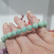 Load image into Gallery viewer, Amazonite, Rose Quartz & Pyrite Crystal Bracelet Gemstones 8mm 7inch bracelet. Hope, Love & Success