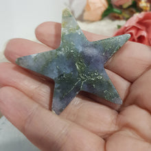Load image into Gallery viewer, Green Moss Agate Star Crystal Carving Stone 60mm 5 ROUGH TIP EDGE