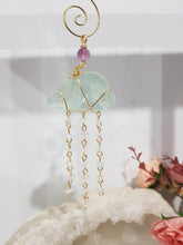 Load image into Gallery viewer, EVERY CLOUD HAS A SILVER LINING - Cloud Fluorite Crystal Carving Gold Wired Energy Enhancer© / Hanger / Sun Catcher / Ornament 160mm EE90