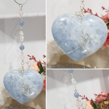 Load image into Gallery viewer, Heart-of-Connection-crystal-energy-enhancer-Blue-Celestite-stone-suncatcher-