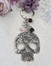 Load image into Gallery viewer, THE BLOOMING SOUL " Metal Skull Keyring Key chain with Rose Quartz & Black Obsidian Beads Stone Silver Crystal Key Ring
INSPIRES STRENGTH AND TRANSFORMATION
Carry a little Strength wherever life takes you!