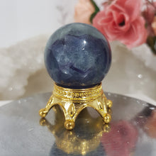 Load image into Gallery viewer, Fluorite Sphere Crystal Carving Stone on gold stand 30mm 6 CHIPPED