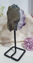 Load image into Gallery viewer, Gorgeous Amethyst Crystal Cluster Stone On stand. So sparkly and great display piece.