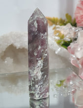 Load image into Gallery viewer, Pink Tourmaline in Quartz Crystal Point Tower Stone.
STONE OF SELF LOVE & COMPASSION
Lovely Pink Tourmaline in Quartz point tower. Lovely pockets of Pink Tourmaline.