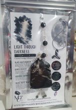 Load image into Gallery viewer, "LIGHT THROUGH DARKNESS" Black Agate Tower Crystal Carving Stone Silver Crystal Energy Enhancer© Gemstone / Hanger / Suncatcher / Ornament 200mm | Inspires Strength, Courage & Clarity