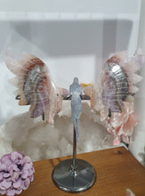 Load image into Gallery viewer, Amethyst Agate Angel Wings on stand.
Inspires Intuition and connection to the divine
Angel Wings
Symbolise love, protection, purity and freedom. Connections to the Angels and divine realm.
Beautiful Amethyst Agate Angel wings on stand. A must for any crystal collection!