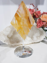 Load image into Gallery viewer, Diamond Golden Healer Crystal Carving on Silver Stand 170mm 3 STUNNING!