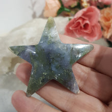 Load image into Gallery viewer, Green Moss Agate Star Crystal Carving Stone 60mm 5 ROUGH TIP EDGE