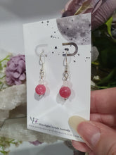 Load image into Gallery viewer, Crystal Beaded Earrings - Rhodochrosite & Quartz on silver 8mm | Compassion & Power