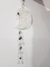 Load image into Gallery viewer, MANIFESTATION / INTUITION / SPIRITUALITY - Moon Crescent Quartz Crystal Carving Stone silver wired Crystal Energy Enhancer© / Wall Hanger / Sun Catcher / Ornament 1 360mm