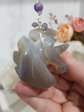Load image into Gallery viewer, MAGICAL UNICORN - INTUITION | SPIRITUALITY | PURITY - Unicorn Agate Silver Wired Crystal Energy Enhancer© Gemstone / Hanger / Sun Catcher / Ornament 200mm