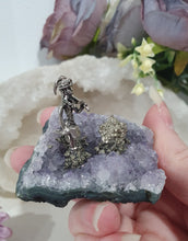 Load image into Gallery viewer, Beautiful Amethyst Cluster Crystal with Miner and Pyrite Clusters Stones.