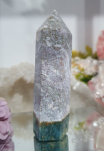 Load image into Gallery viewer, Ocean Jasper Crystal Point Tower Stone.
INSPIRES ADAPTION, OVERCOMES CHALLENGES AND BRINGS JOY
Lovely Ocean jasper crystal point tower.