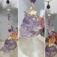 Load image into Gallery viewer, Angelica-the-Intuitive-Amethyst-Skull-Crystal-Energy-Enhancer-Stone-Hanger-Suncatcher-Ornament