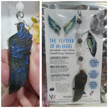 Load image into Gallery viewer, THE FEATHER OF AN ANGEL - Labradorite Feather Stone Silver Wired Crystal Energy Enhancer© / Hanger / Ornament / Sun Catcher
ANGELIC CONNECTION | STRENGTH | INTUITION
Gorgeous Labradorite feather stone crystal carving beaded with Labradorite and Moonstone. Wired in Silver