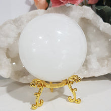 Load image into Gallery viewer, Quartz Sphere Crystal Carving on gold stand 75mm 16 STUNNING LARGE