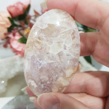 Load image into Gallery viewer, Pink-Amethyst-Flower-Agate-Palm-Stone-Crystal-Stone-on-Stand-Moonlight-Crystals-Australia-for-sale-buy-now-Online-Crystal-Store