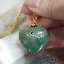 Load image into Gallery viewer, Amazonite Heart Crystal Pendant Gold Wired Gemstone 40mm (chain NOT included) P170
