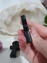 Load image into Gallery viewer, Beautiful polished Black Obsidian Ankh Crystal Carving Stone. known as the Key of life. Inspires Protection and Balance. 50mm