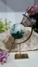 Load image into Gallery viewer, Moss Agate Sphere Crystal Carving on Planet Stand 55mm | Promotes Grounding & Connection to Earth
