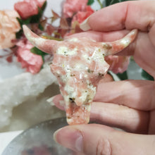 Load image into Gallery viewer, skull-Bull-horns-Pink-Opal-Crystal-Carving-Stone-Moonlight-Crystals-Australia