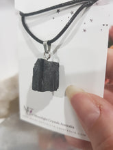 Load image into Gallery viewer, Black Tourmaline Raw Crystal Pendant Stone silver with black cord chain | Protective Energy P51
