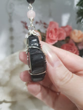 Load image into Gallery viewer, "SERPENT OF TRANSFORMATION" Black Obsidian Snake Stone Silver Crystal Energy Enhancer© | Hanger | Ornament | Suncatcher 200mm | Inspires Change, Healing & Protection