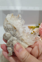 Load image into Gallery viewer, Fairy Quartz Cluster Crystal Carving Stone . Discounted as she is slightly bent
Inspires Magick, Purity & Spirituality
Stunning Quartz Crystal cluster fairy with gorgeous quartz crystal teeth. She is discounted as slightly bent at top