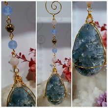 Load image into Gallery viewer, "ORACLE EGG" Celestite Crystal Stone Gold Wired Crystal Energy Enhancer© Hanger Ornament Suncatcher 200mm | Divine Connection, Harmony & Intuition