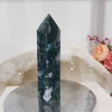 Load image into Gallery viewer, moss agate crystal point tower