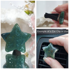 Load image into Gallery viewer, Star Car Clip Moss Agate Stone Crystal Carving Stone
Inspires Joy and Grounding
Lovely Star Moss Agate Crystal Car Clip. Decorative Clip for Car Vent.