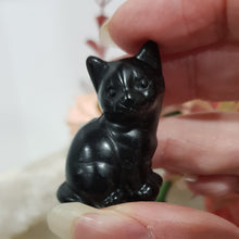 Load image into Gallery viewer, Cat sitting Black Obsidian Animal Crystal Carving Stone 35mm