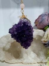 Load image into Gallery viewer, THE SEER AMULET - handcrafted Amethyst Cluster gold Crystal Energy Enhancer© Hanger Ornament Suncatcher Perfect gift for any crystal lover. Suncatchers Australia
