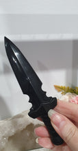 Load image into Gallery viewer, Beautiful polished Black Obsidian Athame (Dagger) Crystal Carving Stone.
An Athame is a ceremonial knife used in spiritual rituals to direct energy, cast circles, and represent the element of fire or air, but it is typically not used for physical cutting.