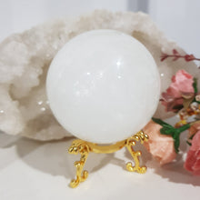 Load image into Gallery viewer, Quartz Sphere Crystal Carving on gold stand 75mm 16 STUNNING LARGE