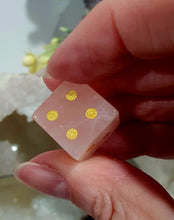 Load image into Gallery viewer, Beautiful Die Dice Rose Quartz Crystal Carving. Promotes Love and harmony. Lovely Quality