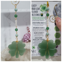 Load image into Gallery viewer, Crystal Energy Enhancer© Suncatcher Lucky Four-Leaf Clover Aventurine Clover Carving. Beaded with Aventurine, Amazonite and quartz. Brings Good Luck, Protection and Abundance
