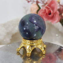 Load image into Gallery viewer, Fluorite Sphere Crystal Carving Stone on gold stand 30mm 6 CHIPPED