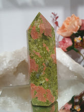 Load image into Gallery viewer, Beautiful Unakite Crystal Point Tower Stone. Lovely Colouring. Inspires confidence and self worth