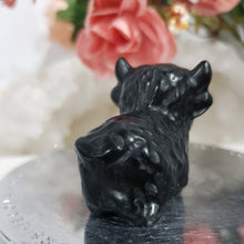 Load image into Gallery viewer, Highland Cow Black Obsidian Crystal Carving Stone 40mm 1